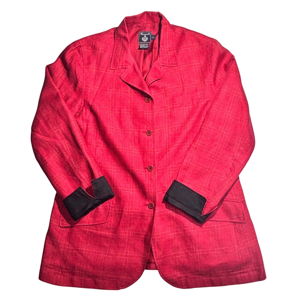 Faconnable‎ Albert Goldberg Linen Blazer Sport Coat Red Plaid Italy Luxury Sz L